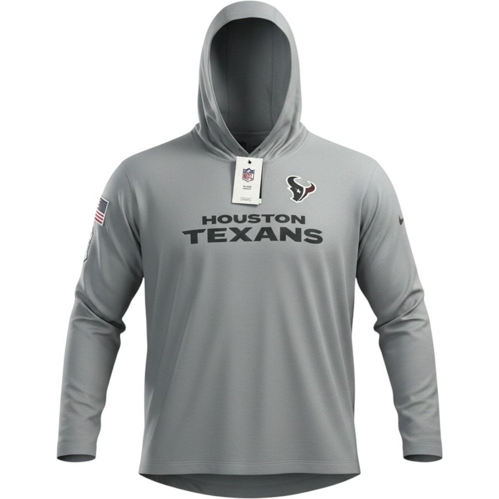 Nike Houston Texans 2024 Salute to Service Dri-FIT Hooded Shirt Gray XXL NWT